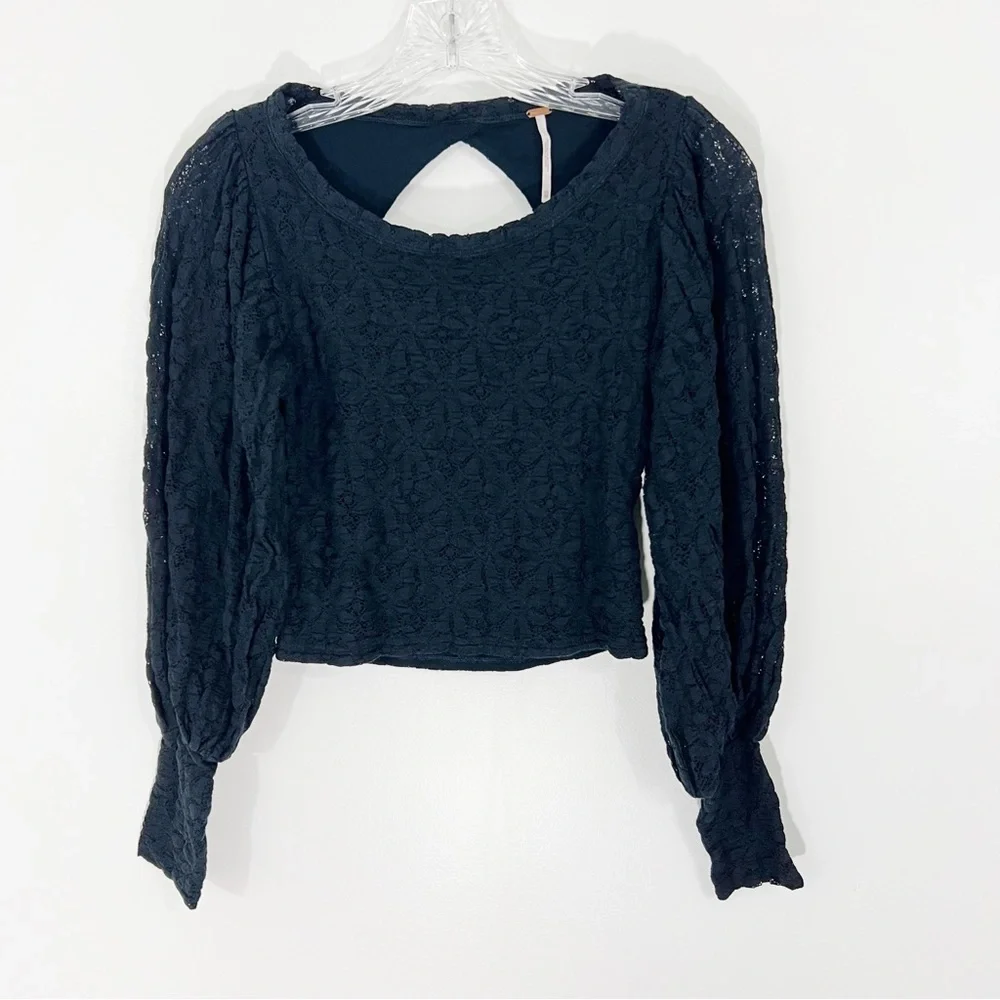 Free People Tea Time Top in Black Size XS Long Sleeve Blouse Lace